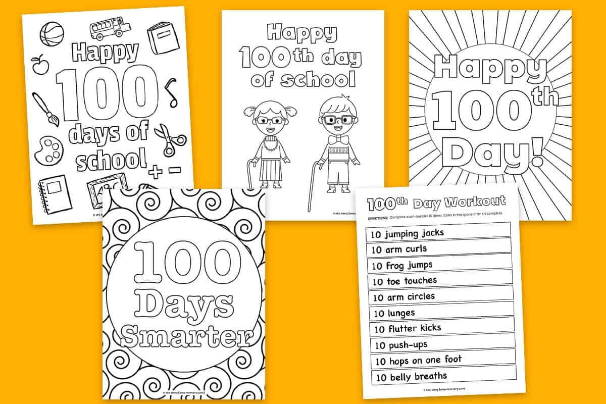 100 Days Of School Activities Coloring Pages Free Printables Mrs Merry ...