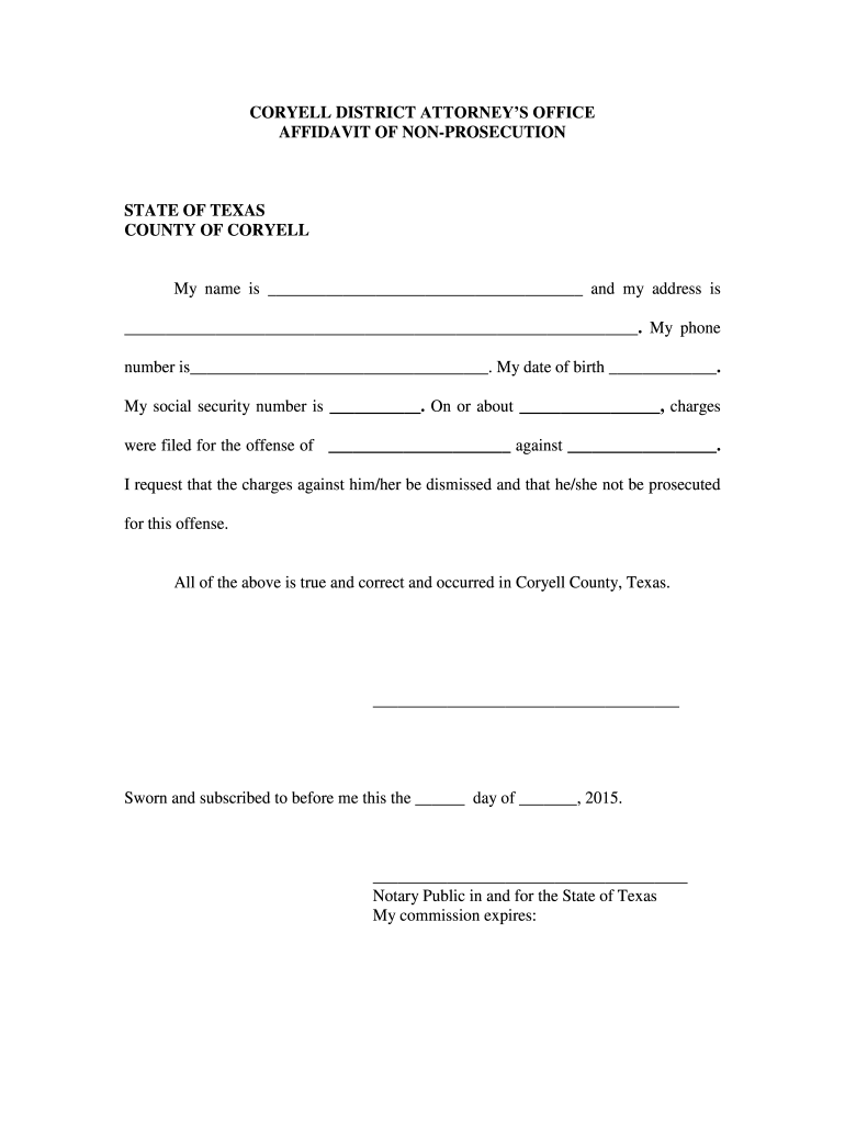 Printable Free Affidavit Of Non Prosecution Form Texas Free Printable