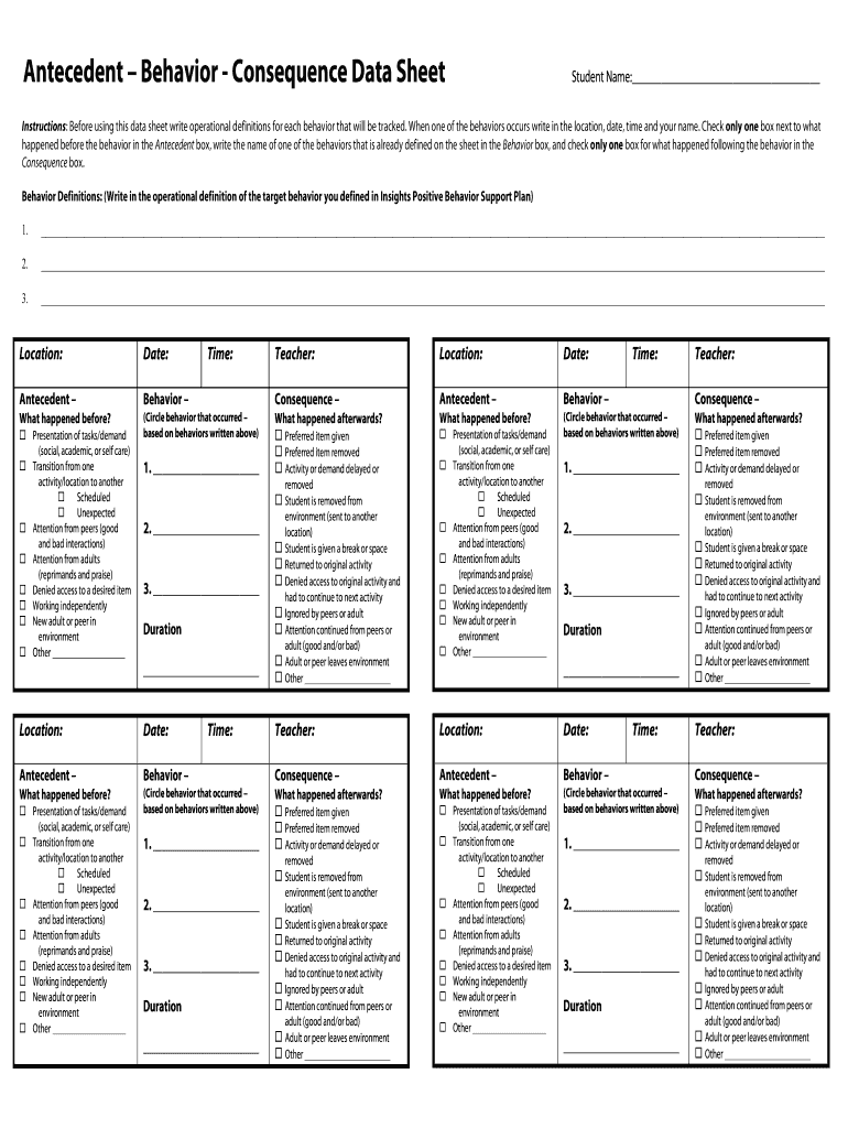 Printable Abc Data Sheet Template