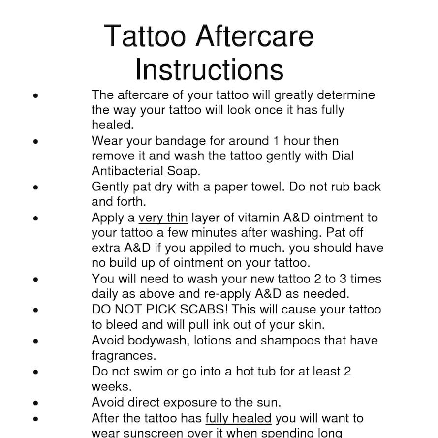 Tattoo Aftercare Instructions Printable Free Printable