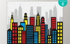 DIGITAL City Skyline Buildings Printable Backdrop Comic Etsy de