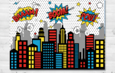 DIGITAL Superhero City Skyline Printable Backdrop Comic Etsy Superhero City Superhero Backdrop Superhero Birthday