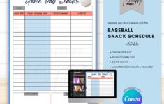 Editable Baseball Game Day Snack Schedule Template Instant Etsy