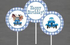 INSTANT DOWNLOAD Little Blue Truck Birthday Cupcake Toppers Custom Printable Blue Gingham Little Blue Trucks Dump Truck Birthday Party Trucks Birthday Party