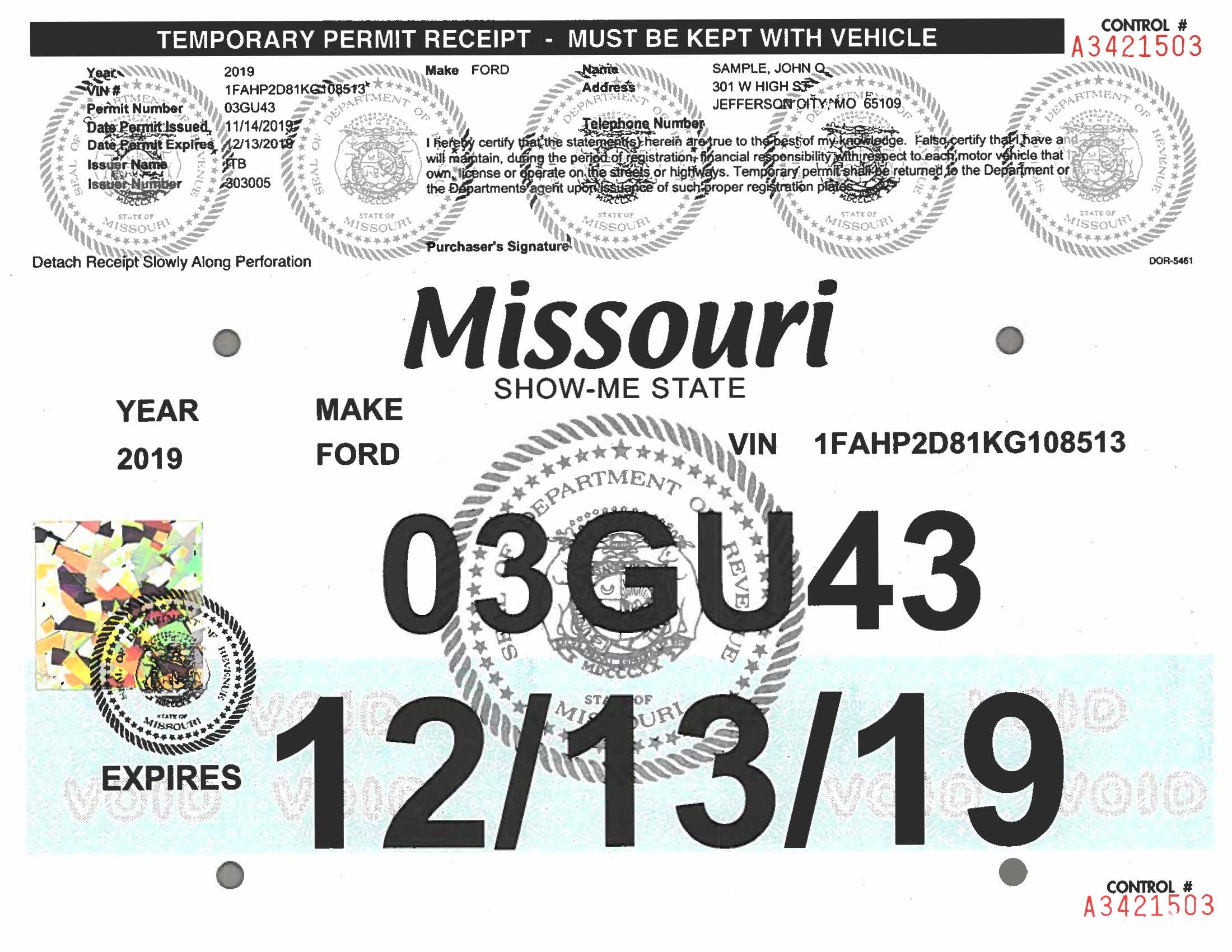 Printable Temporary License Plate Template Missouri Free Printable