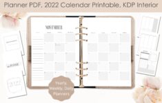 Planner PDF 2022 Calendar Printable KDP Interior 2 Pages