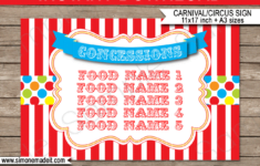 Printable Carnival Concessions Sign Template Circus Party Decoration