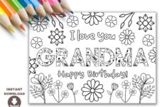 Printable Coloring Birthday Card For Grandma Grandmother Etsy Denmark