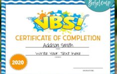 Printable VBS Vacation Bible School Certificate Of Completion DIY Bobotemp