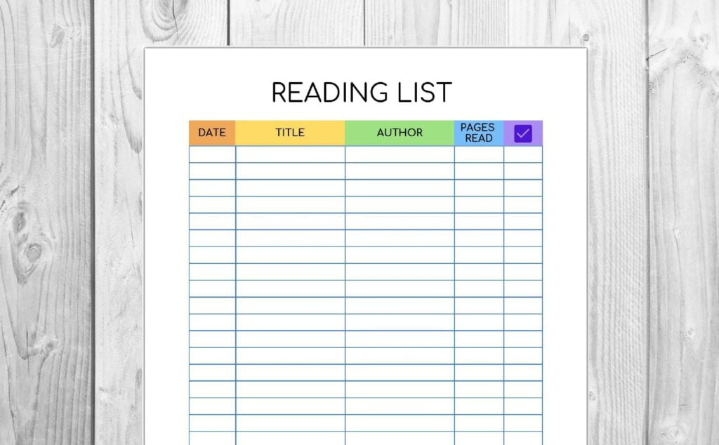 Reading List Printable Free Printable