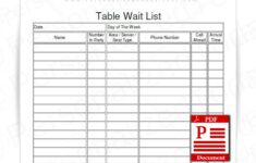 Restaurant Table Wait List Fillable And Printable PDF Digital Etsy de