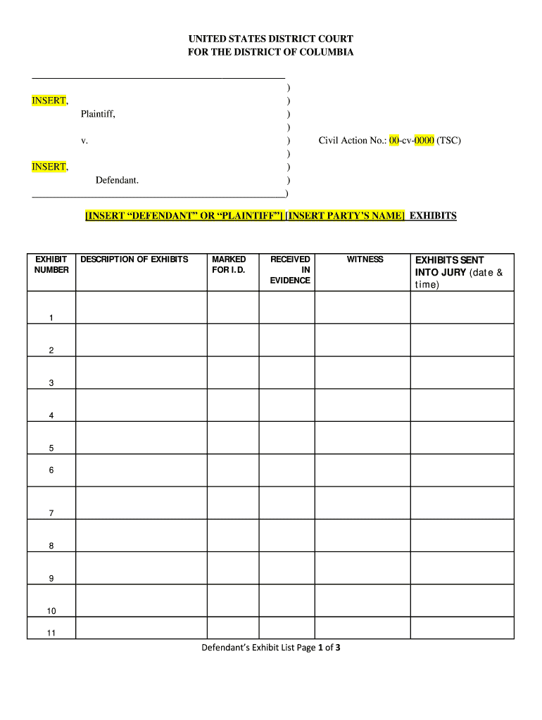 Printable Exhibit List Template Free Printable