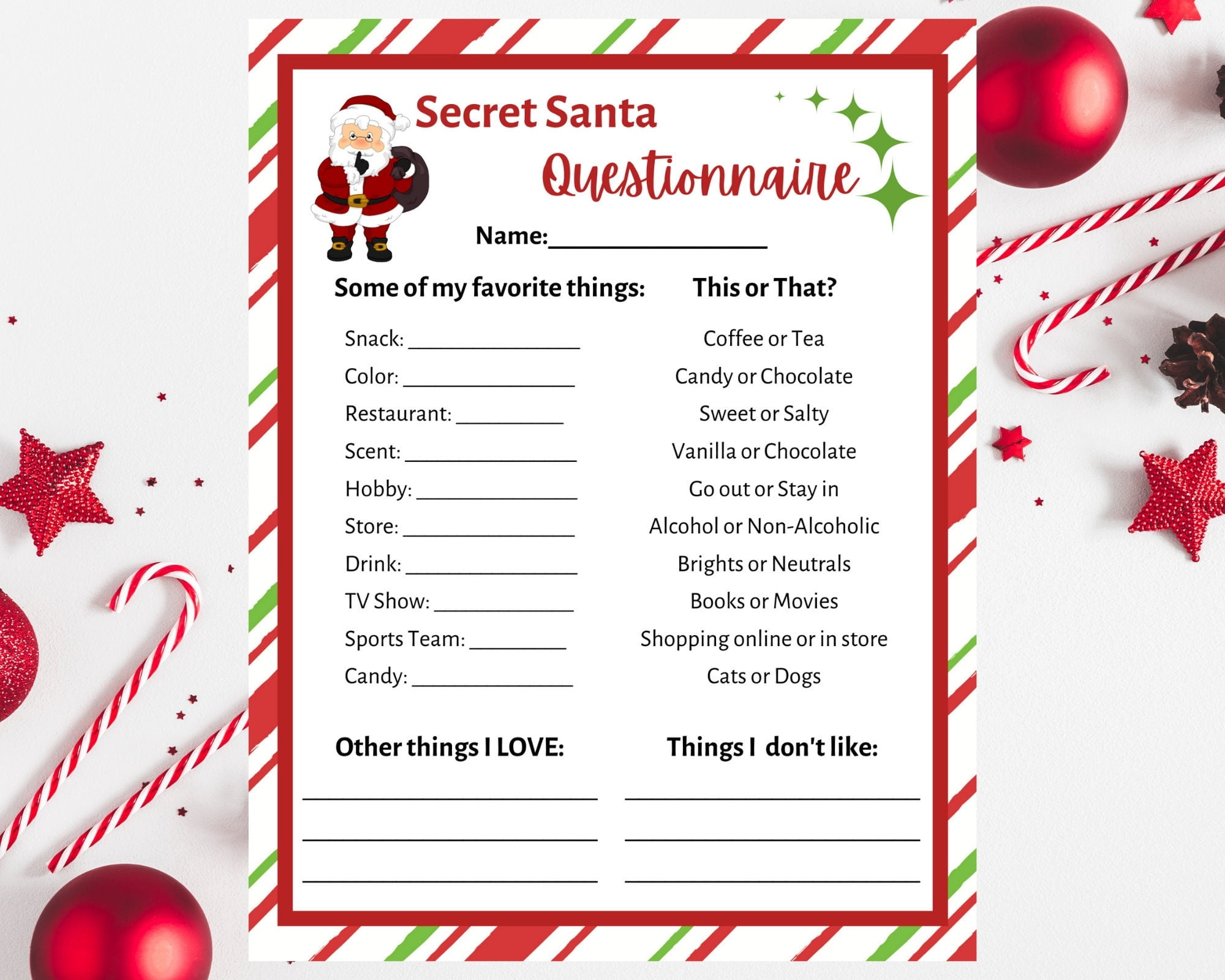 Printable Secret Santa Wish List Template Free Printable