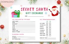 Secret Santa Questionnaire Printable Secret Santa Form Secret Etsy de