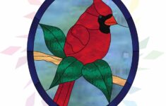 Stained Glass Cardinal Pattern Bird Panel Template Etsy