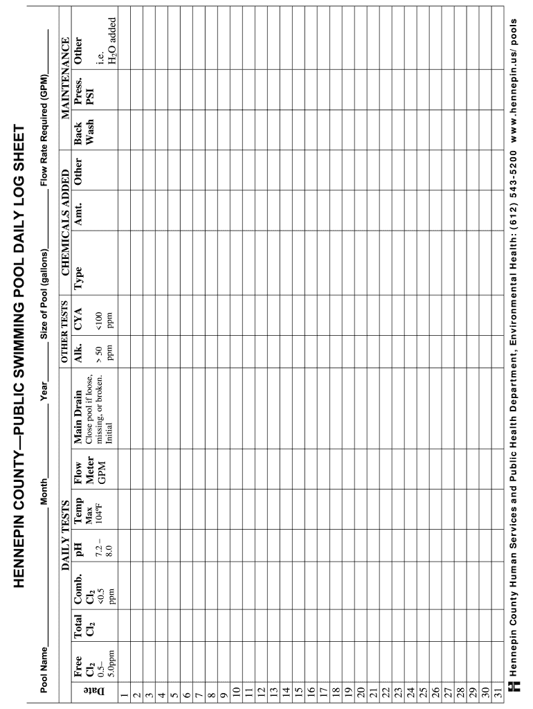 Swimming Pool Chemical Log Sheet Template Fill Out Sign Online Dochub