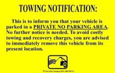 TOWING NOTIFICATION PRIVATE NO PARKING AREA Stick on Labels 8 X 5 Black On Fluorescent Yellow Adhesive Backing Pack Of 50 Labels Walmart