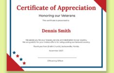 Veterans Day Appreciation Certificate Template Illustrator Word Apple Pages PSD Template