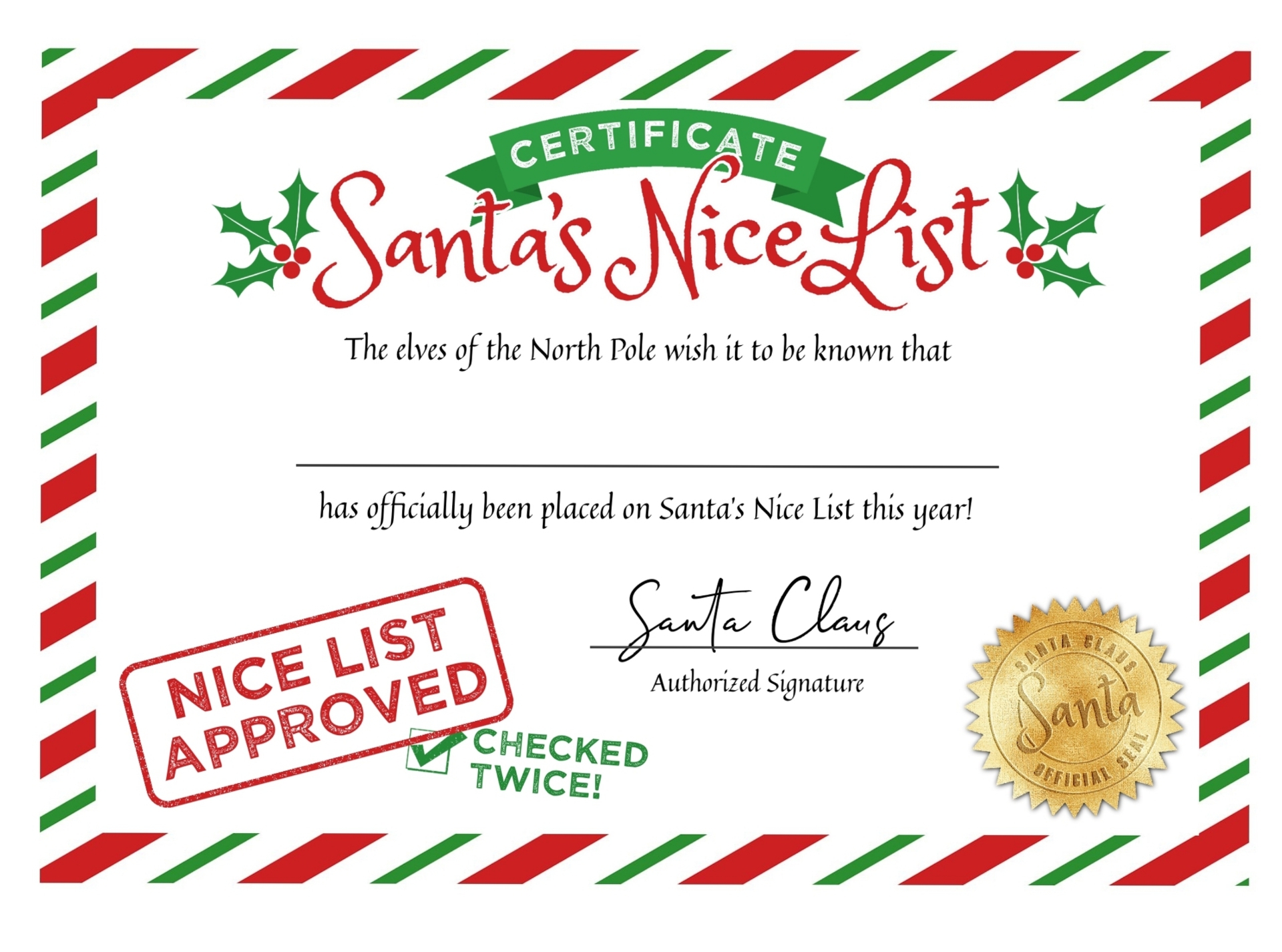 Free Printable Nice List Certificate Template Free Printable